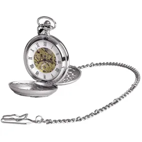 Woodford Masonic Chrome Plated Double Full Hunter Skeleton Pocket Watch - Silver/Gold