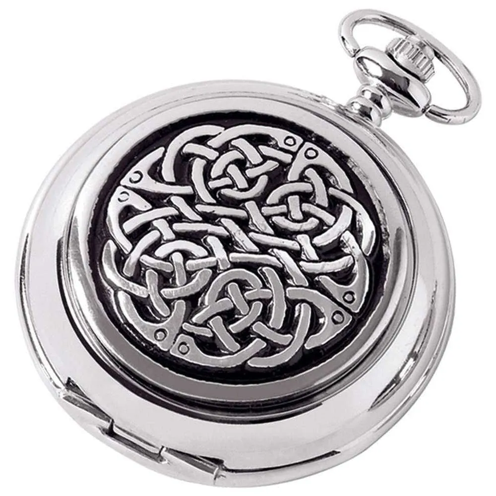 Woodford Never Ending Knot Chrome Plated Double Full Hunter Skeleton Pocket Watch - Silver/Black