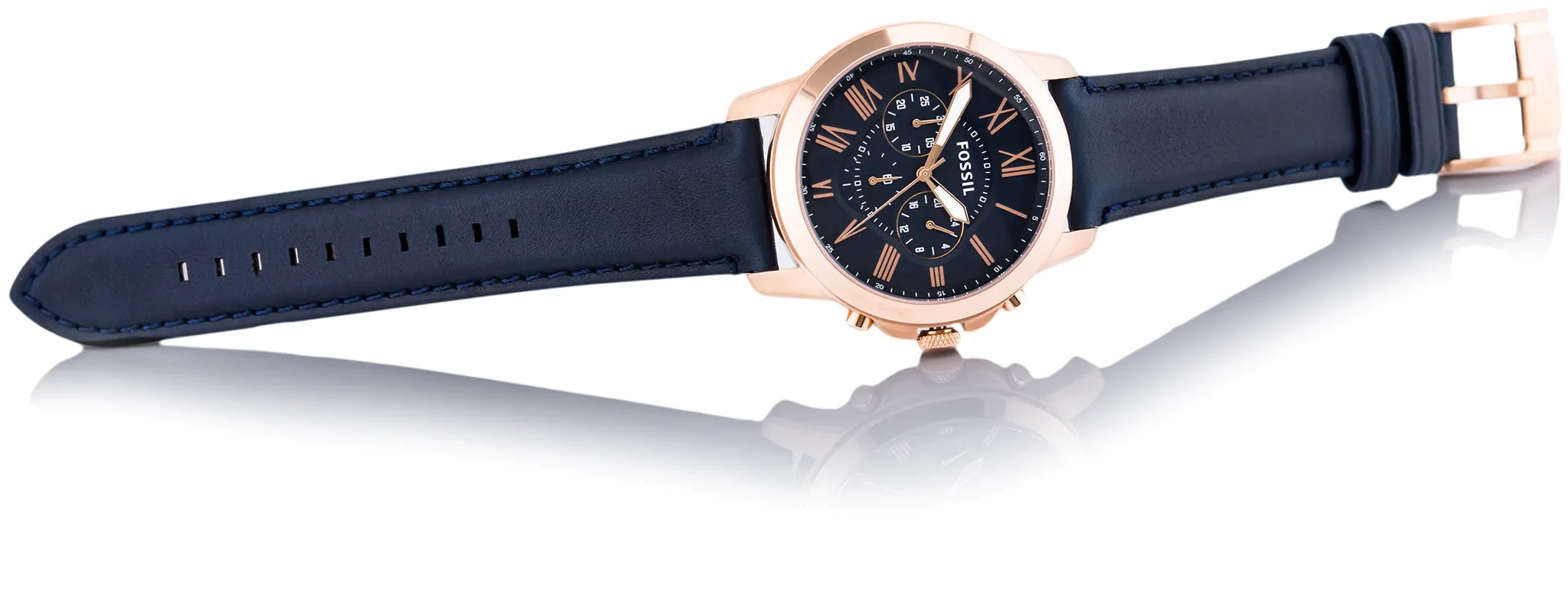 WW0070 Fossil Grant Chronograph Navy Leather Belt Watch FS4835