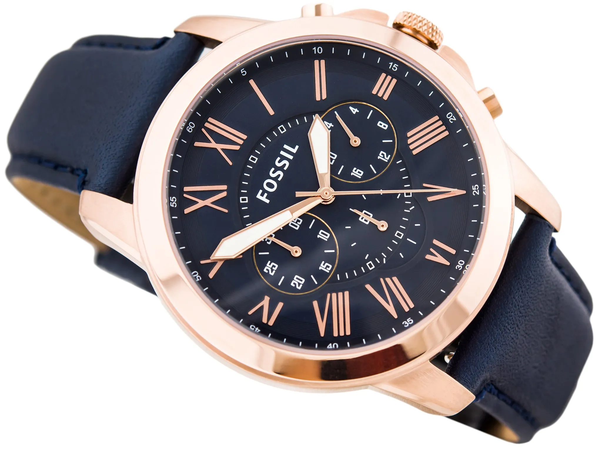WW0070 Fossil Grant Chronograph Navy Leather Belt Watch FS4835