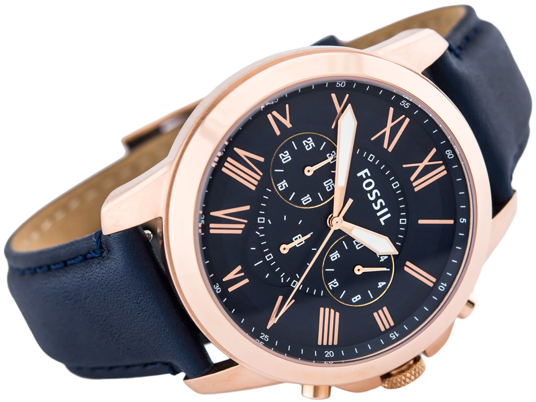 WW0070 Fossil Grant Chronograph Navy Leather Belt Watch FS4835
