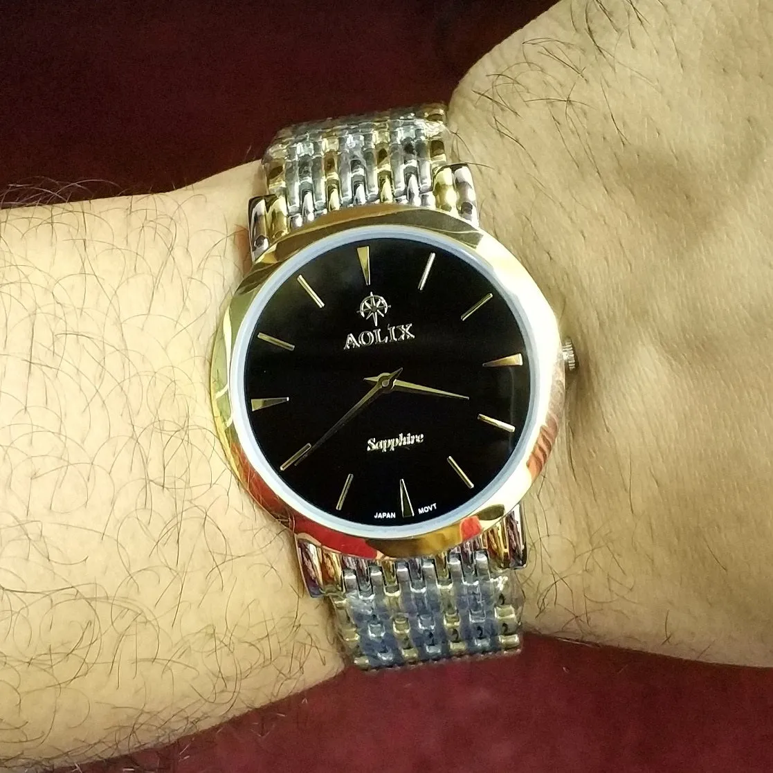 WW2178 Aolix Classic Slim Stainless Steel Two Tone Chain Watch AL9039G