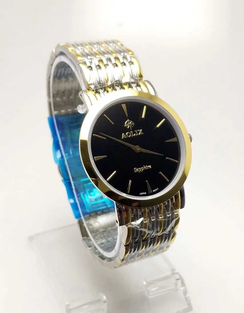 WW2178 Aolix Classic Slim Stainless Steel Two Tone Chain Watch AL9039G