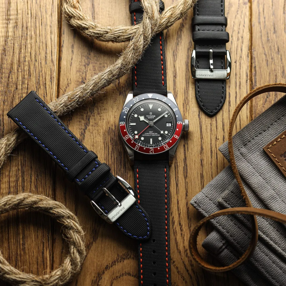 ZULUDIVER Maverick Sailcloth Waterproof Watch Strap - Black & Orange